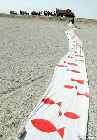حرکت نمادین یک زن در دریاچه ارومیه+عکس